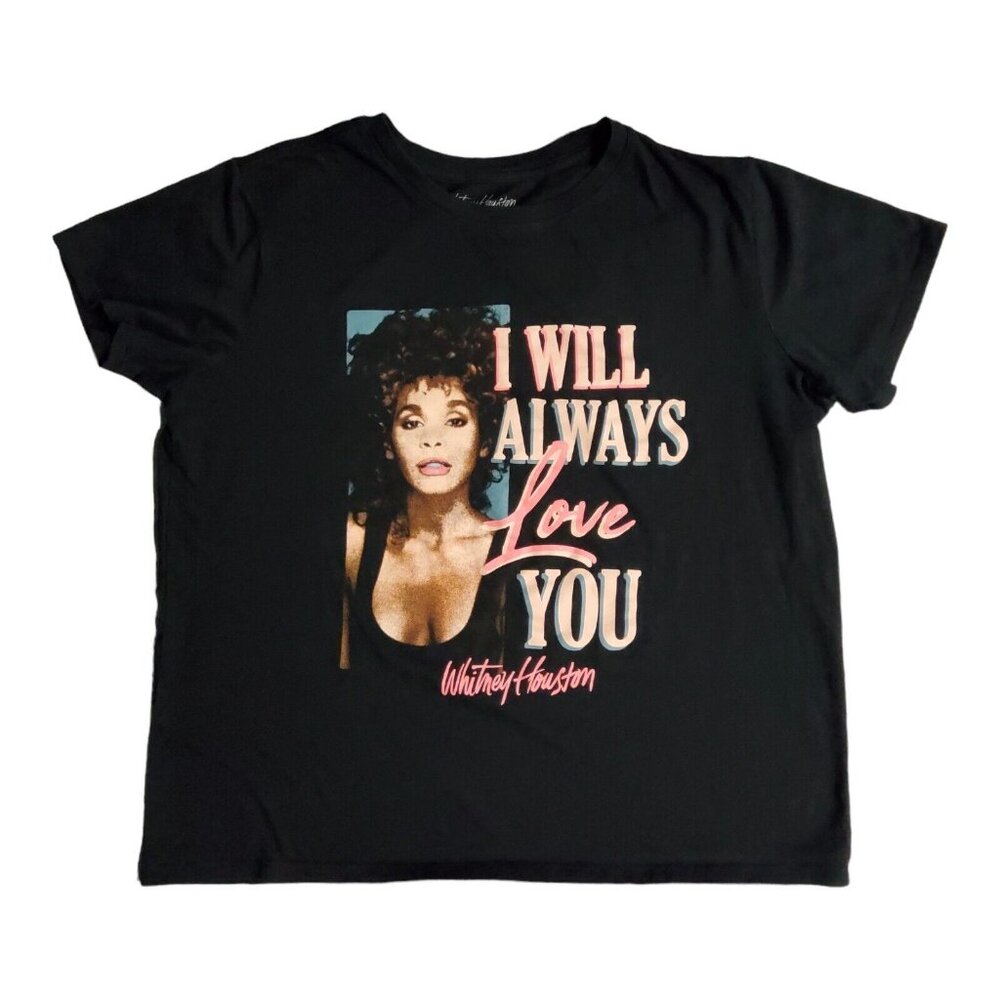Whitney Houston Short Sleeve T-Shirt Women's XL Black I Will Always Love You